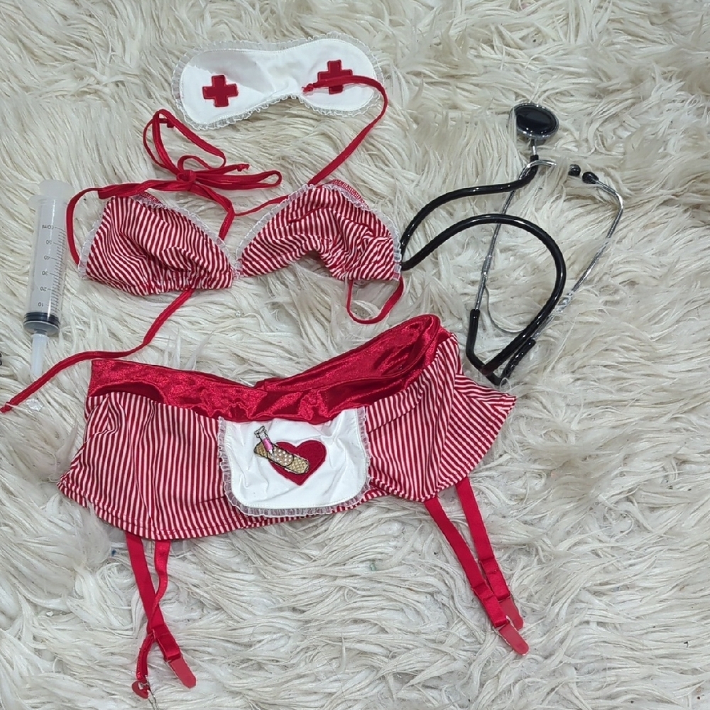 Red and White Nurse Costume Set
